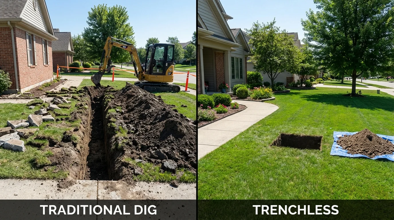 Trenchless sewer repair with minimal yard damage versus traditional excavation in Matthews, NC